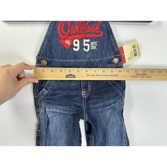 Oshkosh B'Gosh Denim Vestbak Overalls Toddler 12M Blue Snap Button Big Logo Jean - Picture 7 of 8